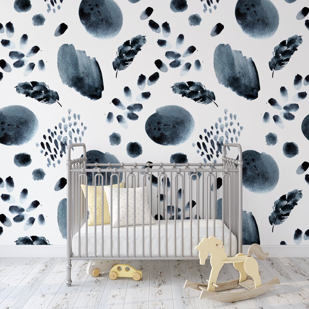 Nursery Wallpaper Boy Nursery Wallpaper Blue Watercolor Etsy