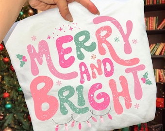 Girl Shirt Christmas PNG, Merry and Bright SVG, Sublimation Download, Kid Christmas Png, Trendy Holiday Png, Cute Girly Christmas, Colorful