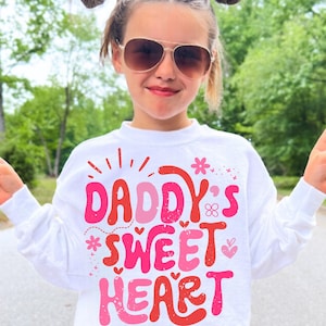 Digitale PNG SVG-sublimatie Daddy's Sweet Heart Valentijnsdag Cricut gesneden bestand klein meisje retro helder peuter shirt grafisch ontwerp DTF dtg