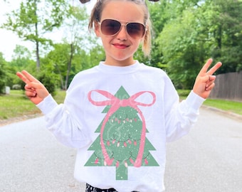 Pink Christmas PNG Sublimation Little Girl Kid Oh Christmas Tree Holiday Retro Trendy Bright Boho Groovy Bow Digital Graphic Design DTF DTG