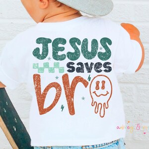 Jesus Saves Bro Retro Kids Biblical PNG SVG Digital Sublimation Cricut File Faith Boy Toddler Colorful Religious Biblical Graphic Design DTF