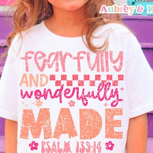 Fearfully Made Digital PNG SVG Sublimation Kids Christian Jesus Girls Retro Checker Bible Verse Toddler Trendy Popular Graphic Design DTF
