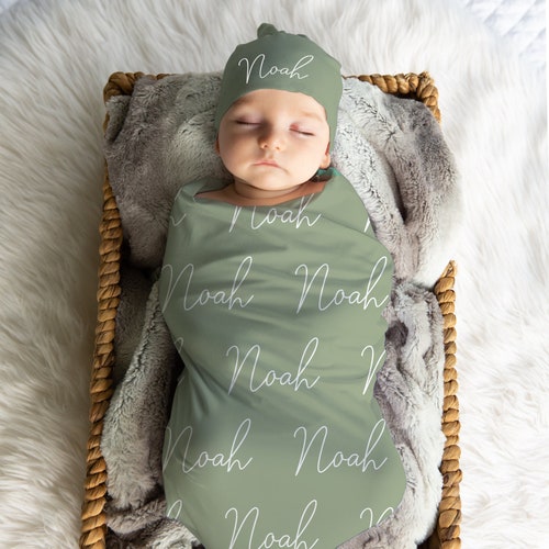 Personalized Swaddle Blanket Hat Set / Name Reveal / Coming Etsy