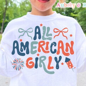 Tous les américains Girly numérique PNG sublimation SVG Cricut coupe fichier Coquette correspondant frère et sœur rétro fête de l'indépendance 4 juillet petite fille enfants