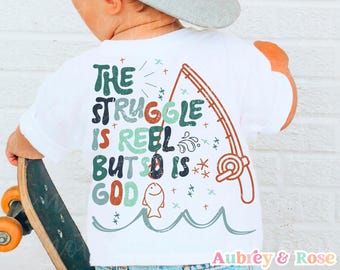 Struggle is Reel Christian Kid PNG SVG Sublimation Cut File Little Boy Retro Biblical Fishing God is Big Toddler Boho Colored Graphic Design