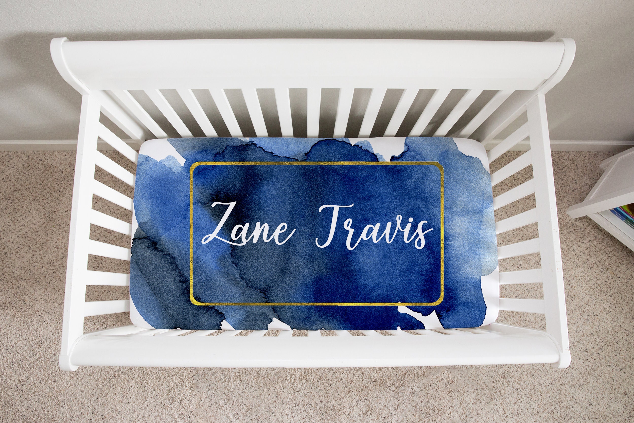 Personalized Watercolor Blue Crib Sheet Set Minky Watercolor Etsy