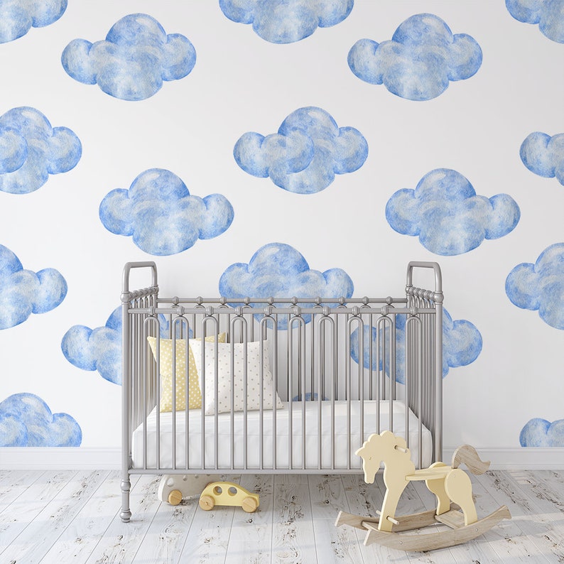 Nursery Wallpaper Boy Nursery Wallpaper Blue Watercolor Etsy
