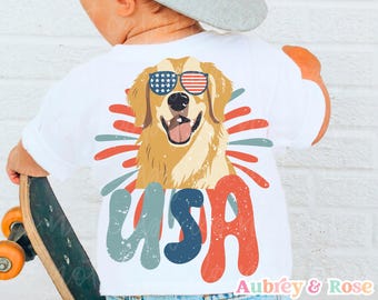 Boy USA SVG, Golden Retriever Dog, Cool Dude Png, July 4th Png, Boy Png, Fireworks Png, Patriotic Png, Toddler Png, Merica Png, American Boy