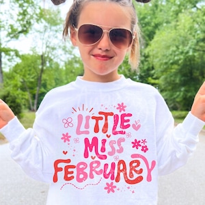 Digital PNG SVG Sublimation Little Miss February Valentines Day Cricut Cut File Little Girl Retro Bright Toddler Shirt Graphic Design DTF
