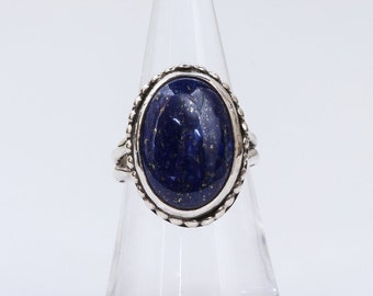 Lapis Lazuli and Sterling Silver Ring, Bezel Set Ring, Statement Ring, Silver Ring, Lapis Lazuli Ring, Blue and Silver Ring, Size 6.5 Ring