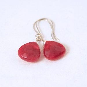 Red Jade and Sterling Silver Earrings, Jade and Silver Drop Earrings, Red Dangle Earrings, Silver Dangle Earrings, Jade and Silver Earrings