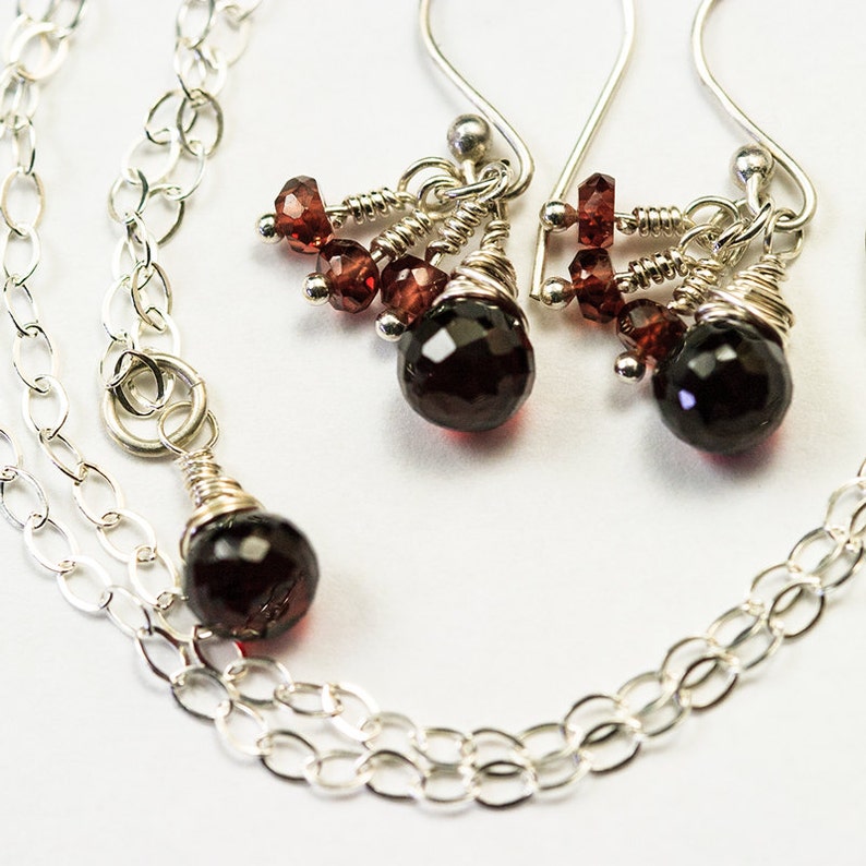 Garnet Necklace and Earring Set January Birthstone Wire - Etsy