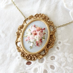 Bridal Bouquet Portrait Necklace: Embroidered Wedding Keepsake