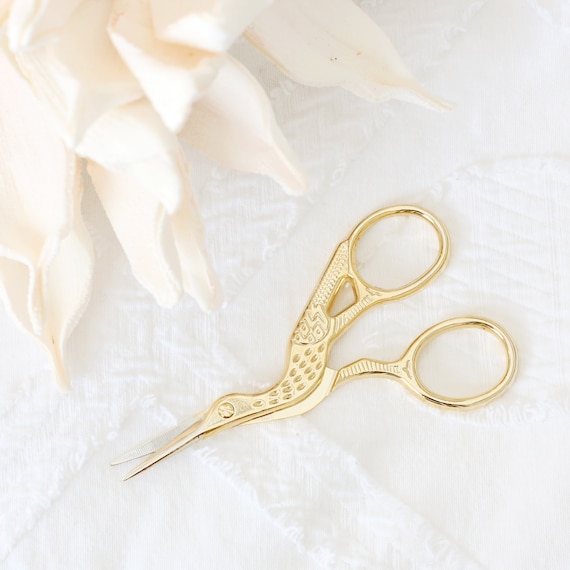 Bird Scissors. Embroidery Shears. Gold Stork Scissors. Crane/heron Scissors.  Fine Point/tip Blade. Sewing Kit. Antique Inspired. Travel Size 