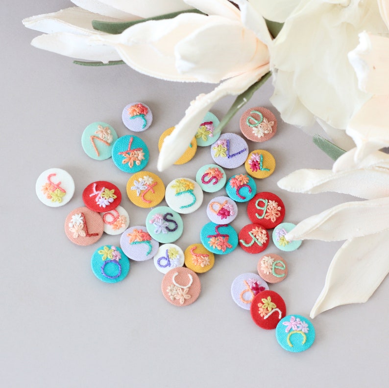 Embroidered Initial Necklace Hand Stitched Monogram Pendant Etsy