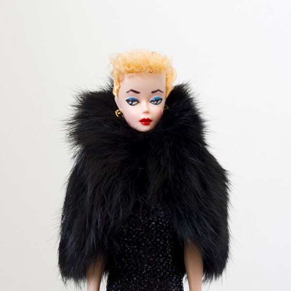 Barbie stole rabbit black fur, reproduction from Sears