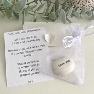 Granddaughter Gift: Porcelain Pebble or Heart - Keepsake Present Pebble in Bag