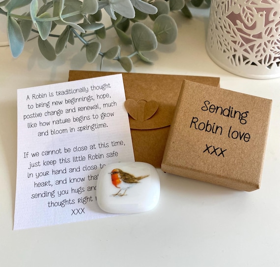 Personalised Robin Gift - Fused Glass Pebble