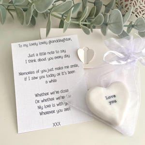 Granddaughter Gift: Porcelain Pebble or Heart - Keepsake Present Heart in Bag