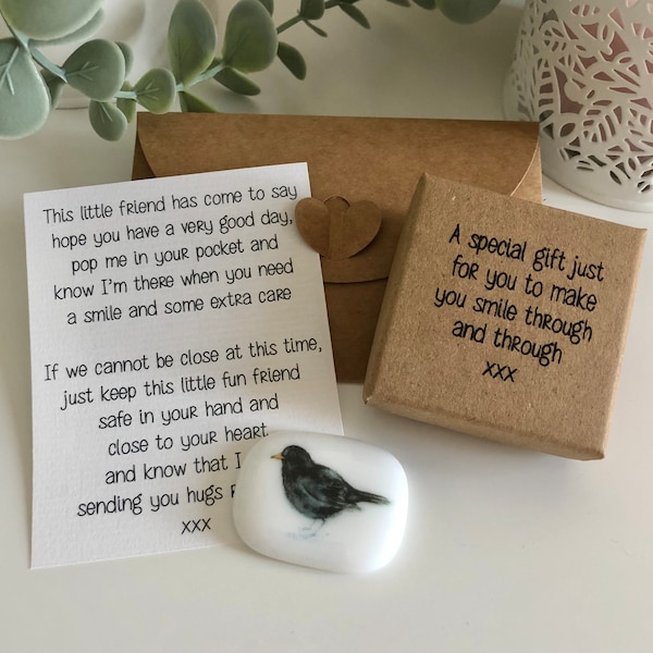 Blackbird Gift- Personalised Message - Fused Glass Pebble - Sending Love Gift