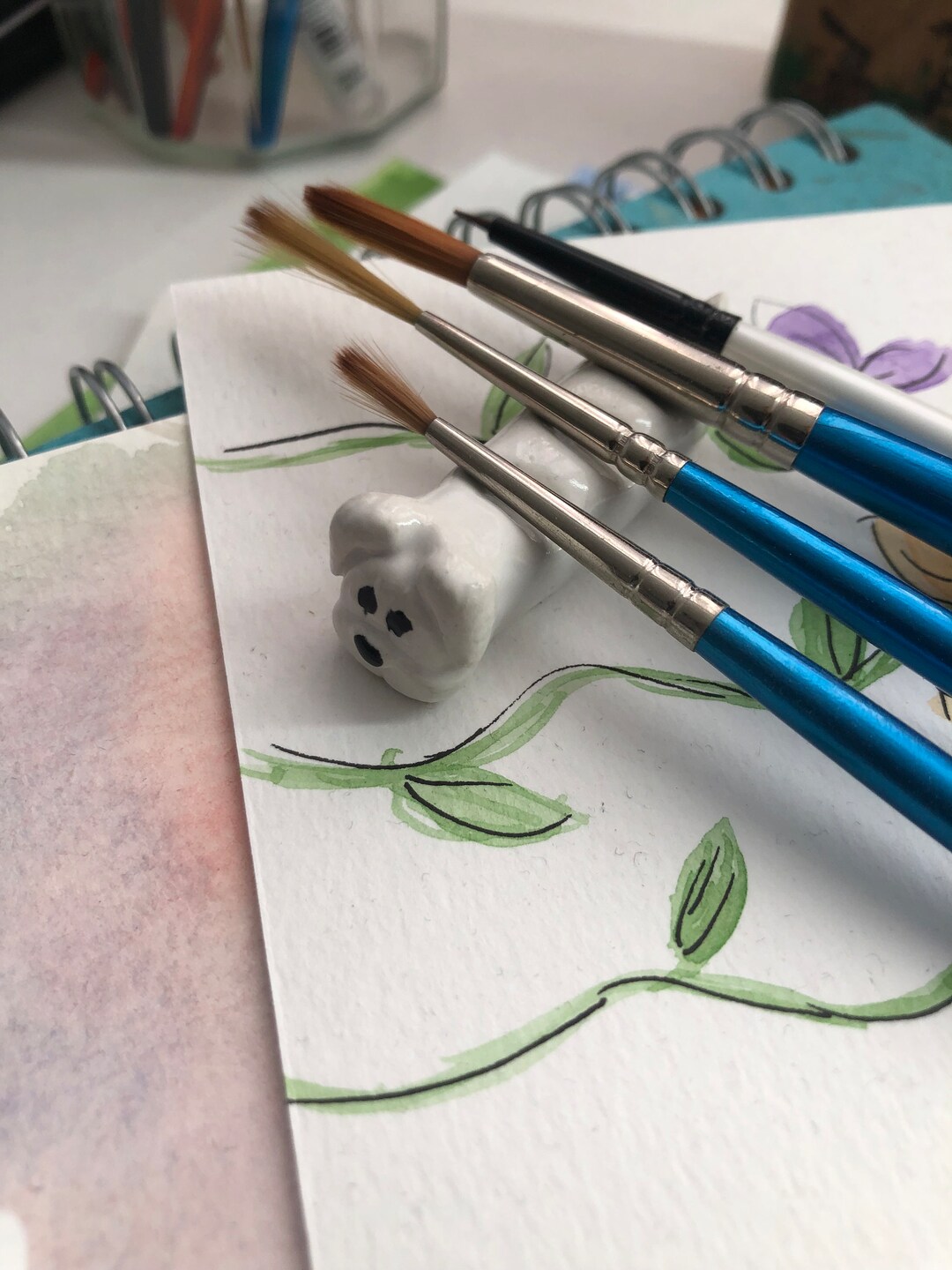 Paint Brush Rest Gift for Artist, Dog, Pen Rest Calligraphy Brush ...