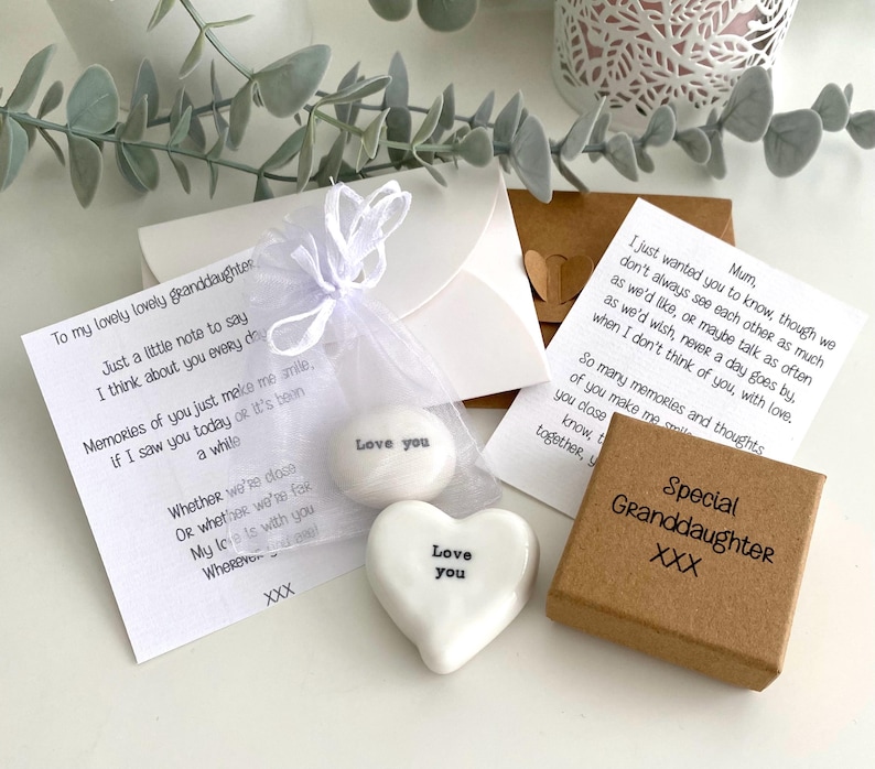 Granddaughter Gift: Porcelain Pebble or Heart - Keepsake Present image 1