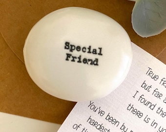 Personalised Friend Gift - Porcelain Pebble with Kraft Box