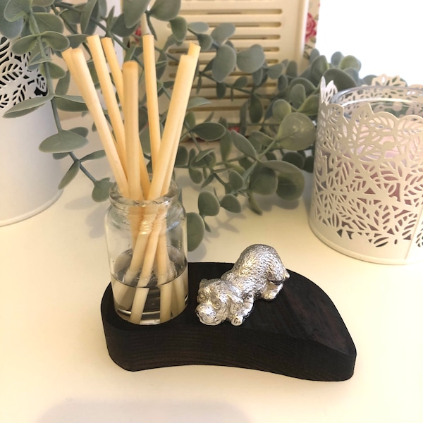 Aromatherapy Reed Diffuser - Dog Gift Set Carved Wood & Pewter