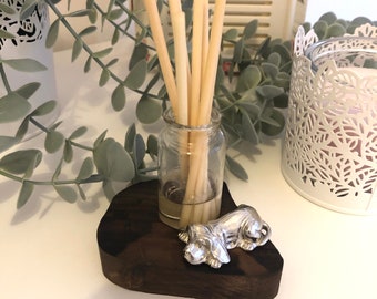 Diffuser Aromatherapy Reed Diffuser - Dog Gift Carved Wood & Pewter  Set