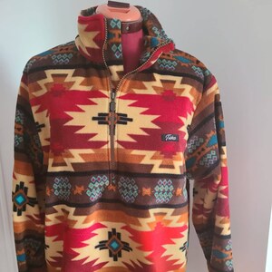 Fleece Unisex South-West Polar Aztec Burgundy and Beige Fleece Jacket, Fleece with Tribal Pattern