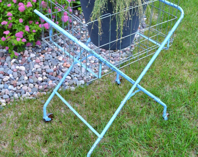 Vintage Laundry Cart Rolling Laundry Cart With Blue Stand Etsy