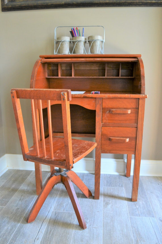 wooden childrens desk and chair