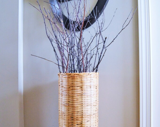 Vintage Wicker Umbrella Stand Tall Round Wicker Basket Etsy