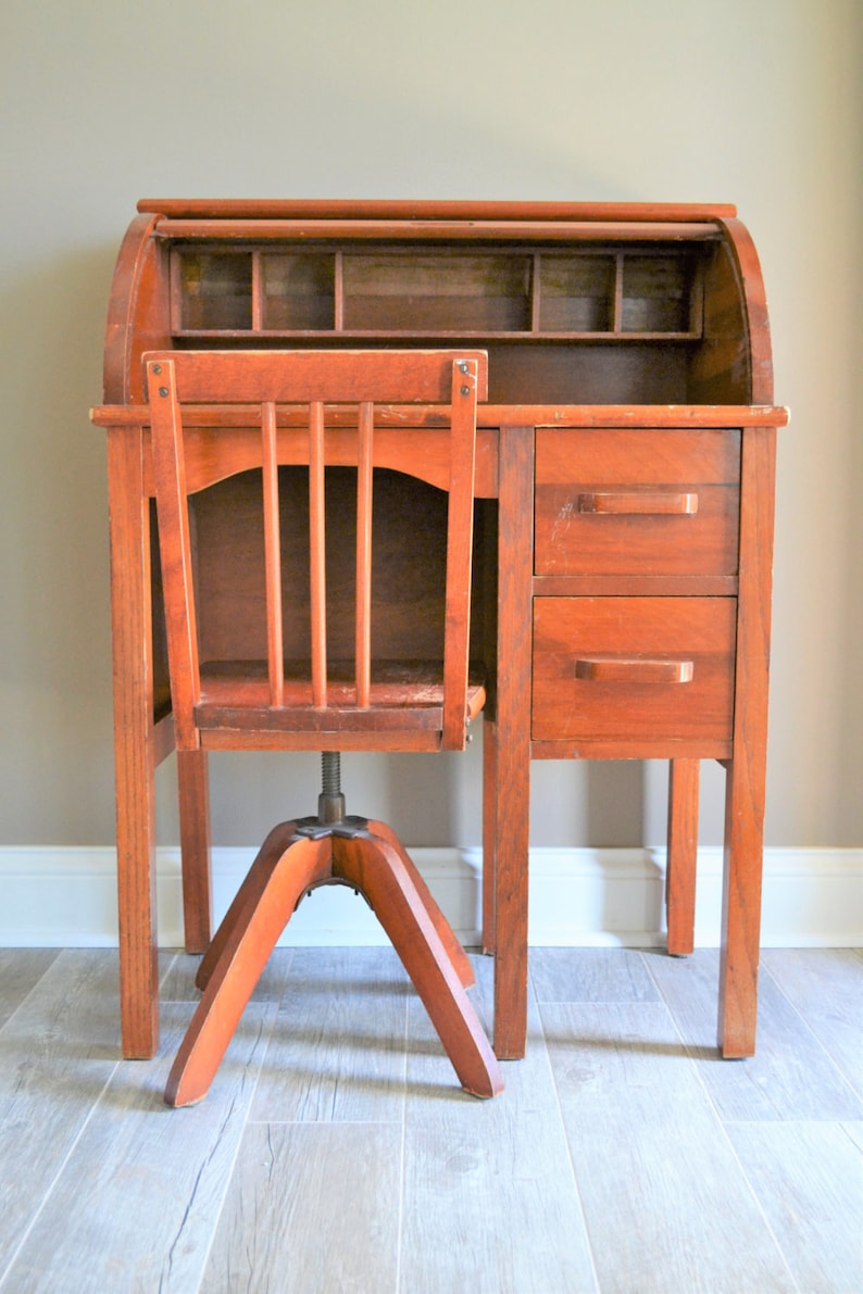Vintage Children's Roll Top Desk with Swivel Chair Etsy