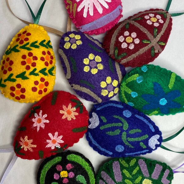 Felt Pysanky Ornaments, Polish Easter Egg Ornament, Ukrainian Easter Egg Ornament, Pisanka egg decoration