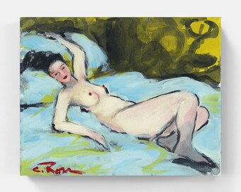 Waiting For You, Impressionistic Nude laying In Bed, Original Oil Painting