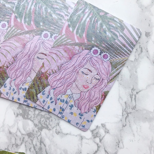 Daisy - Pink Hair Girl - Washi Card - Holographic