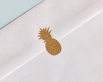 Ananas Aufkleber, goldfarbene oder silberfarbene Glitter-Party-Dekoration, Briefumschläge