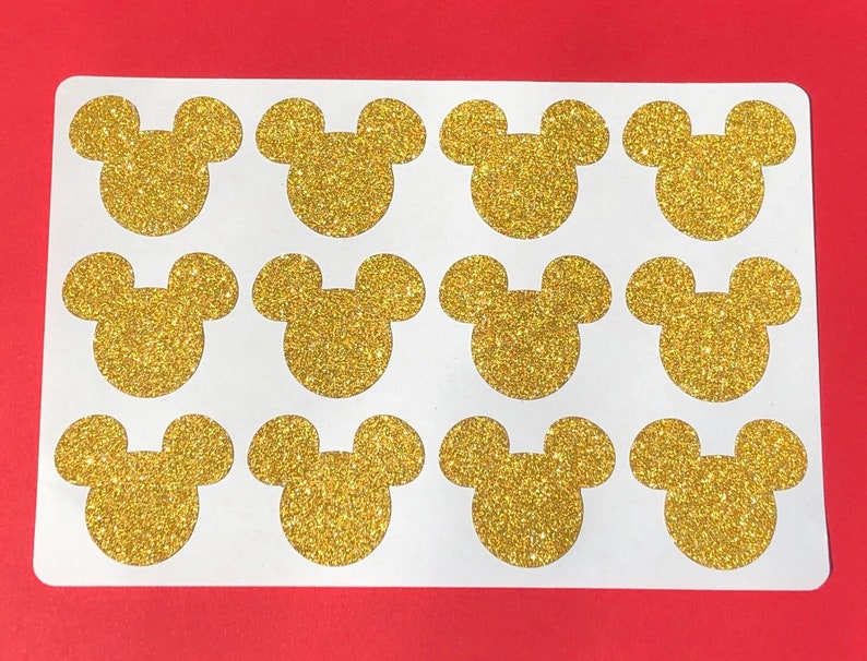 Mickey Mouse Glitter Stickers, Envelope Seals and DIY Party Decoration, Gold or Silver imagem 2