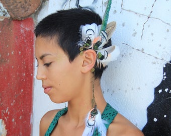 Festicuff EarWing in beautiful white and iridescent green shades with optional detachable earring