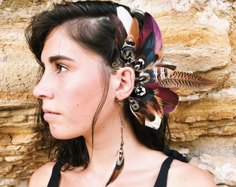 Piumato Ear Cuff - fagiano naturale terroso crema oca bordeaux piume d'oca - matrimonio - damigella d'onore - sposa - copricapo boho festival