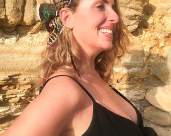 Handmade Feather Ear Cuff Set | Recycled Feather EarWing, Detachable Earring