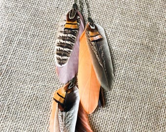 Recycled Feather Brass Chain Earring, Festival Jewelry