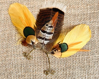 Wearable Art Ear Cuff | Recycled Feathers Brass | Eco-Conscious Fashion | Unisex Festival accessory, Wedding Accessory