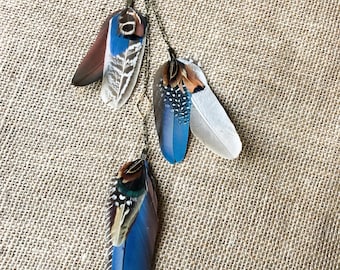 Handmade Recycled Feather Brass Chain Earring, Festival Jewelry