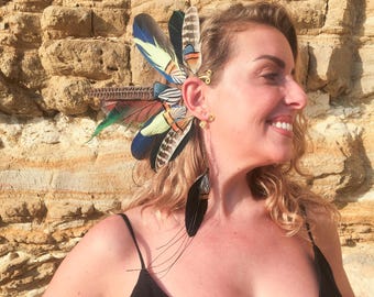 Feather Ear Cuff with Detachable Earring | Recycled Feather Jewelry
