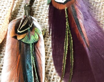 Long Feather Ear Cuff | Recycled Leather, Boho Festival Jewelry