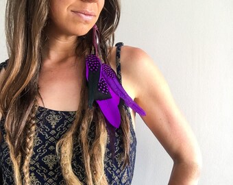 Recycled Leather Feather Earring | Boho Festival Hair Clip