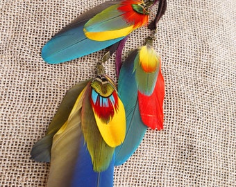 Feather and leather earring and brass ear wire