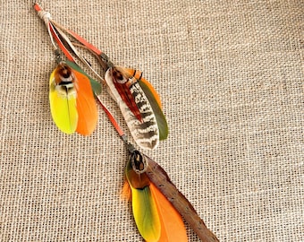 Boho Feather Dangle Earring | Recycled Leather, Hair Clip